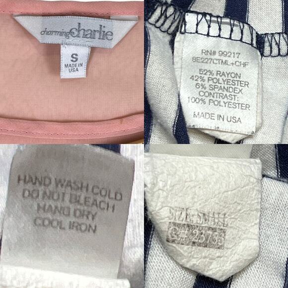 Charming Charlie Sleeveless Stripe Tee Shirt Blouse Sheer Peach Chiffon Shoulder - Picture 9 of 11